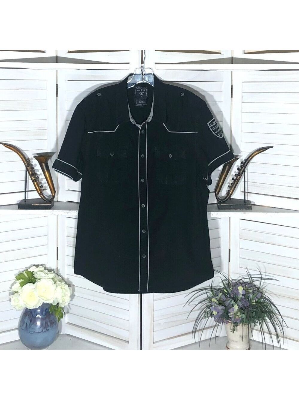 Guess Jeans Black Button Down Y2K Shirt Large